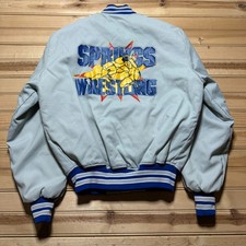 Vintage 80s Springs Wrestling Full Button Satin Bomber Jacket USA Made - Medium