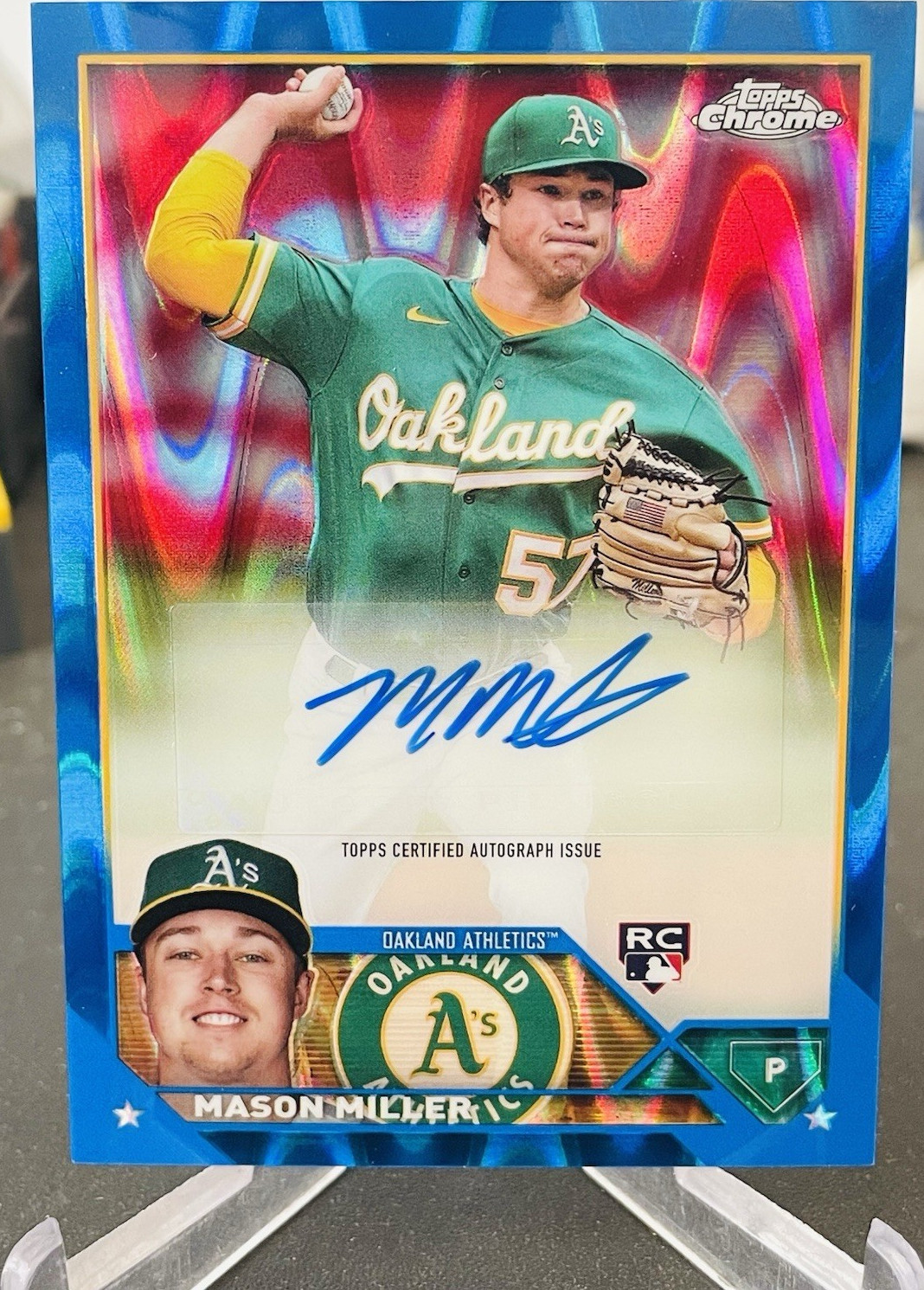 2023 Topps Chrome Update Rookie Auto Blue RayWave Mason Miller RC 47/150 Padres