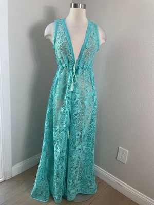 Antica Sartoria Giacomo Cinque Womens One Size Turquoise Crochet Maxi Cardigan