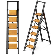 GameGem 6 Step Ladder, Aluminum Folding Step Stool with Anti-Slip Sturdy and ...
