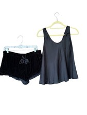Victoria Secret Black Satin And Velvet Camisole Set. Size Medium