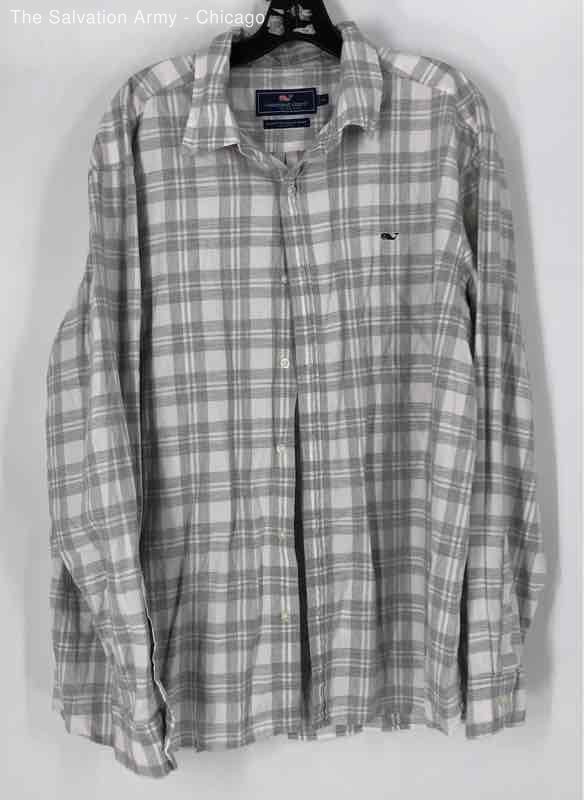 Vineyard Vines Mens Gray White Plaid Cotton Classic Fit Whale Button-Up Size 2XL