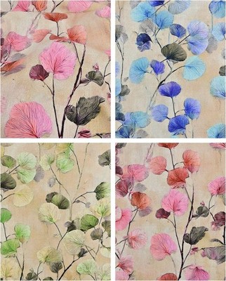 Blätter natur  Webware Leinen Viscose Meterware Stoff Digital edel beige