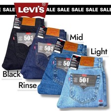 Levis 501 Mens Denim Jeans Original Fit bottoms Straight Leg Pants Jean Black,