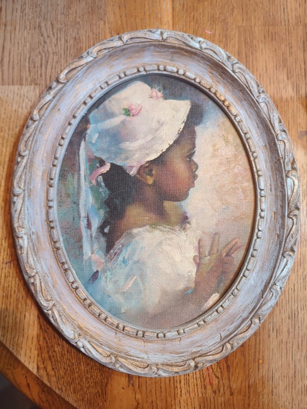 Maxine Runci African Amercian Pensive Girl on Wall Hanging Plaques 12.5" X 10.5"