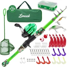 Lightweight Kids Fishing Rod Set with Tackle Box & Carry Bag for Ages 5-10