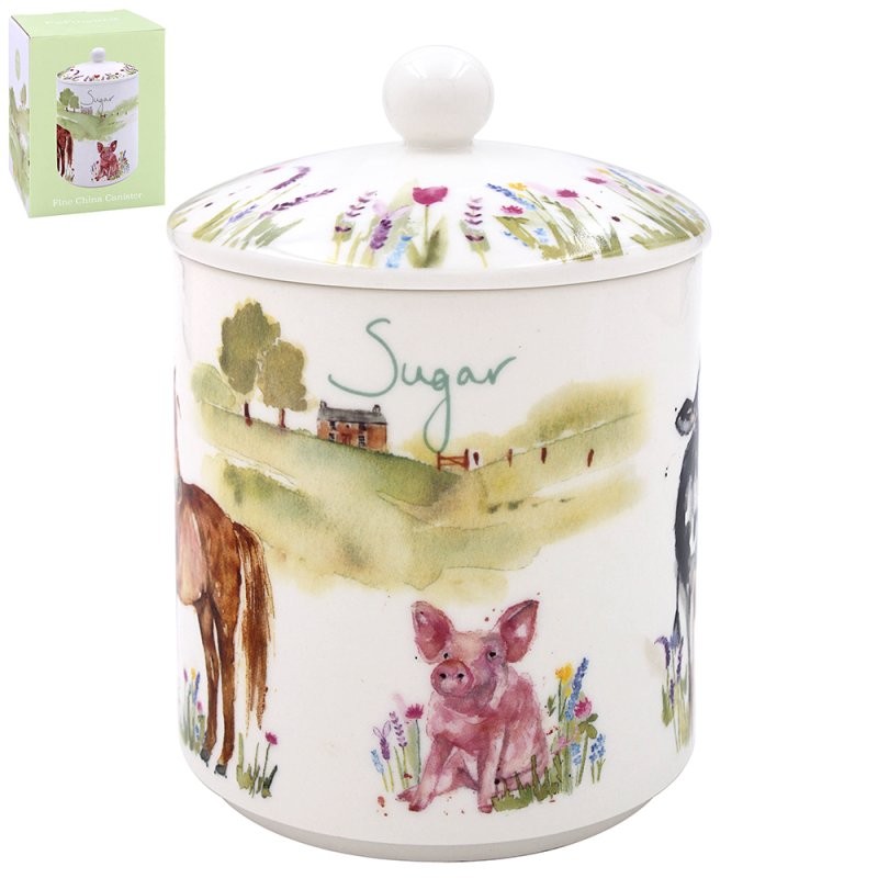 Sugar Canister 800ml Collie & Sheep Ceramic Jar with Lid Vintage Food Container