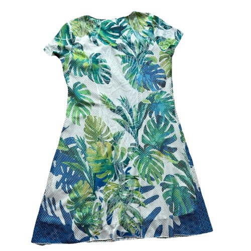 Women's CHICO'S Artsy Green Blue Midi Summer Dress Lined Size 1 Misses 8 - Picture 5 of 10
