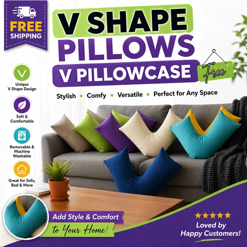 V Pillow With FREE V Pillowcase Polycotton Covers Orthopedic Neck & Back Support