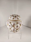 1950s Consolidated Glass Quilted Milk Glass Jar Handpainted Starburst Pink Roses