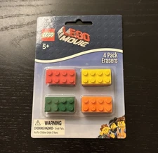 BRAND NEW RARE RETIRED THE LEGO MOVIE 4 PACK OF ERASERS MZB 4x2 LEGO BLOCK KIDS 