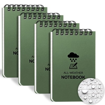 Waterproof Notebook, 4 Pack Top-Spiral Pocket Notepad, 3'' x 5''