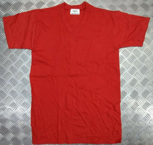 Originale Tedesco 100% Cotone Rosso Manica Corta Scollo A V T-shirt M