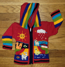 Child's Arpillera Handmade Peruvian Sweater - Red - 3-4 years