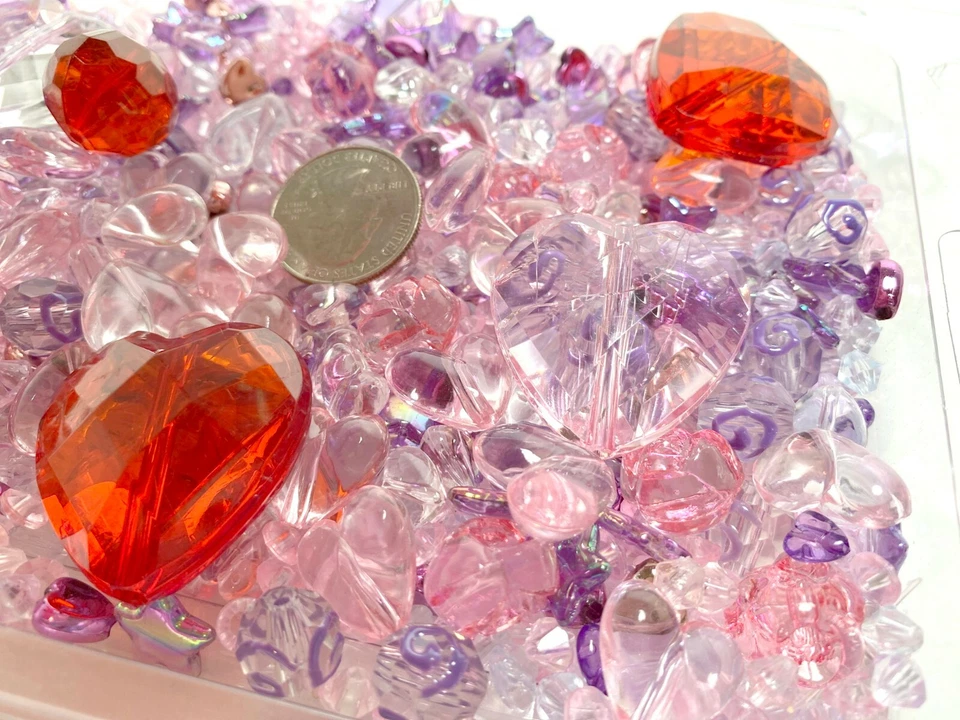 Cuentas de corazón rosa púrpura fabricación de joyas burbuja goma mezcla hágalo usted mismo joyería 6-18 mm 0,5 lb Foto 3 de 4