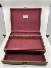 Vintage Jenel Anti Tarnish Wood Flatware Silverware Storage Chest Handles Drawer