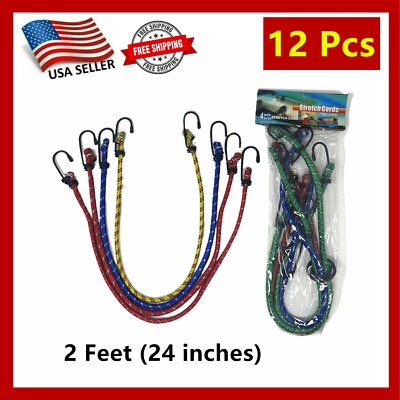 12 Pcs Bungee Cord 2ft Strap Heavy Duty Tarp Bungie Elastic Tie Down Set 24'' New
