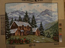 Printed needlepoint Tapestry Cabin In The Mountains Canvas Only 40x50 Cm