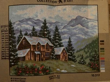 Printed needlepoint Tapestry Cabin In The Mountains Canvas Only 40x50 Cm