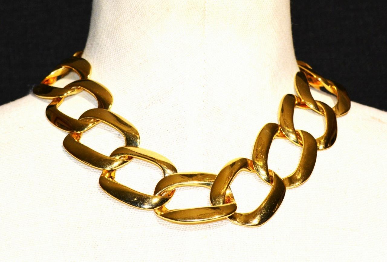 Dorado Vintage Pulido Grande Cadena de Eslabones Forma 17" Collar