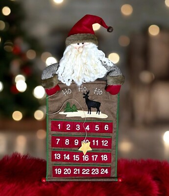 Christmas Countdown Advent Calendar Santa w/pockets Moving Snowflake Deer