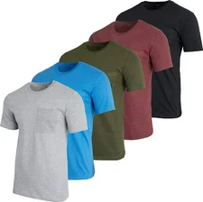 Men's Cotton Crew Neck Pocket T-Shirts (5-Pack)
