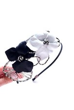 Colette Malouf White  Black Leather  Mesh Flower Wire Headband