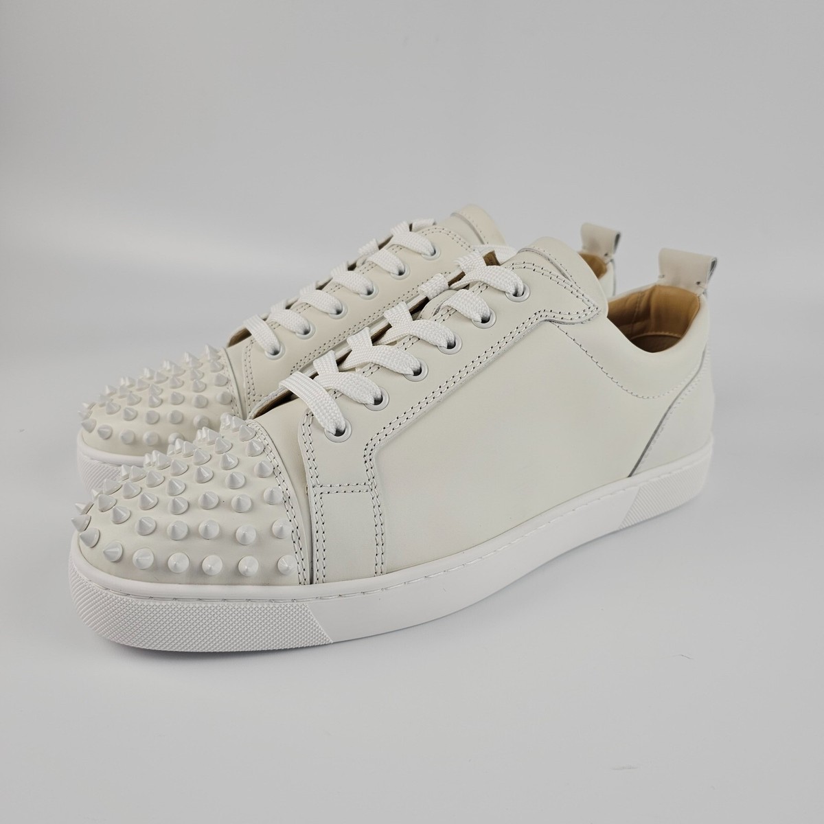 Christian Louboutin Louis Junior Spikes White Leather Sneakers New