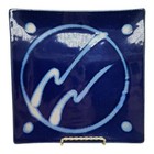 Handmade Ceramic 8" Square Plate Sushi  Artist Signed Royal Blue White Abstract 