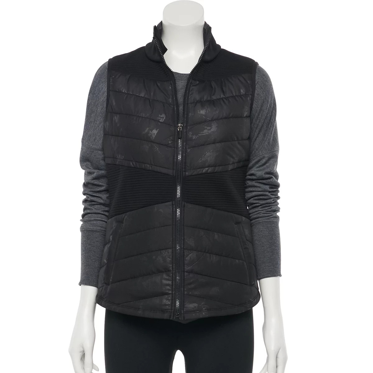 FILA SPORT Women&apos;s Mix Ottoman Black&sol;Embossed Print Puffer Vest  Sizes S & M-NWT