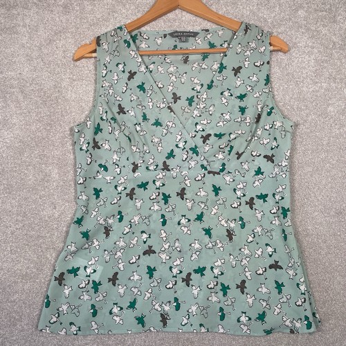 Laura Ashley Damen ärmelloses Top pastellgrün Vögel Design Gr. UK12 seitlicher Reißverschluss