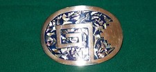 Mother of Pearl and Silver Oval Belt Buckle