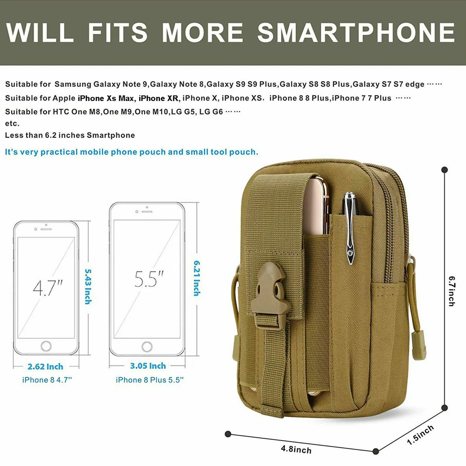 Universal Tactical MOLLE Pouch Utility Waist Carrying Bag with Phone Holder - Image 3 of 4