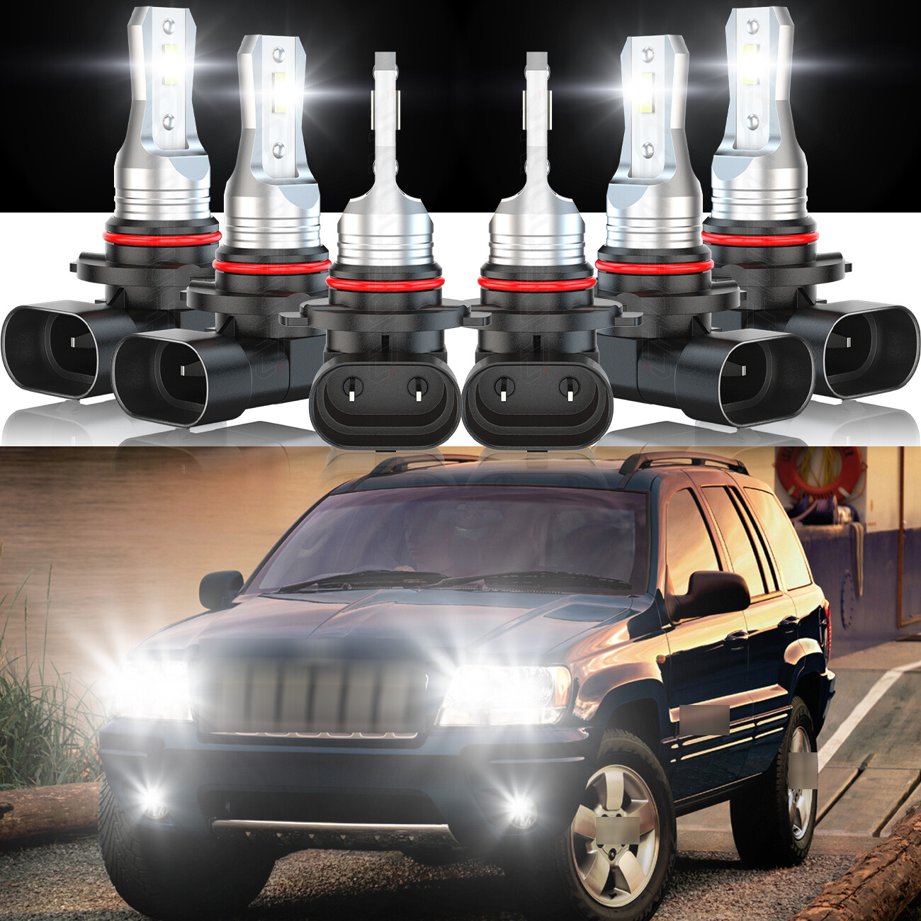 Car LED Headlight + Fog Lights Bulbs Combo 6000K For Jeep Grand Cherokee 1999-04