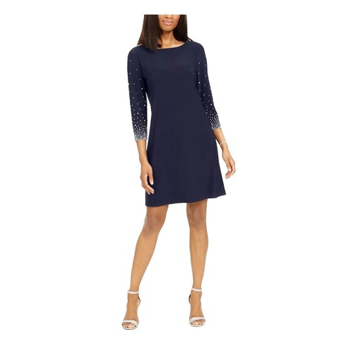 msk womens short sleeve embellished cape sheath dress MSK Womens Elbow Sleeve Overlay Sheath Dress, Color: Black