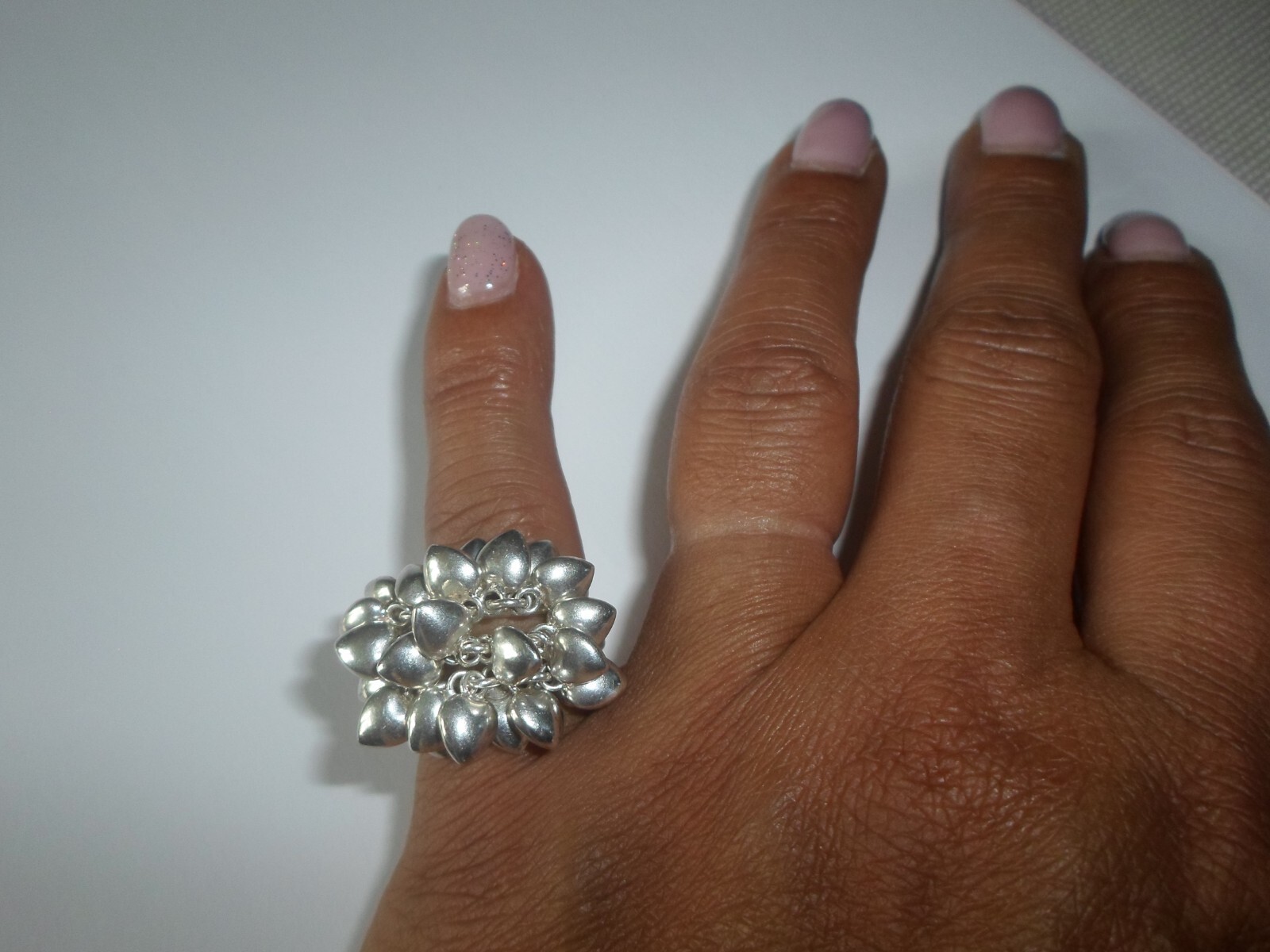 solid silver ring, heart charms, openwork outline… - image 1