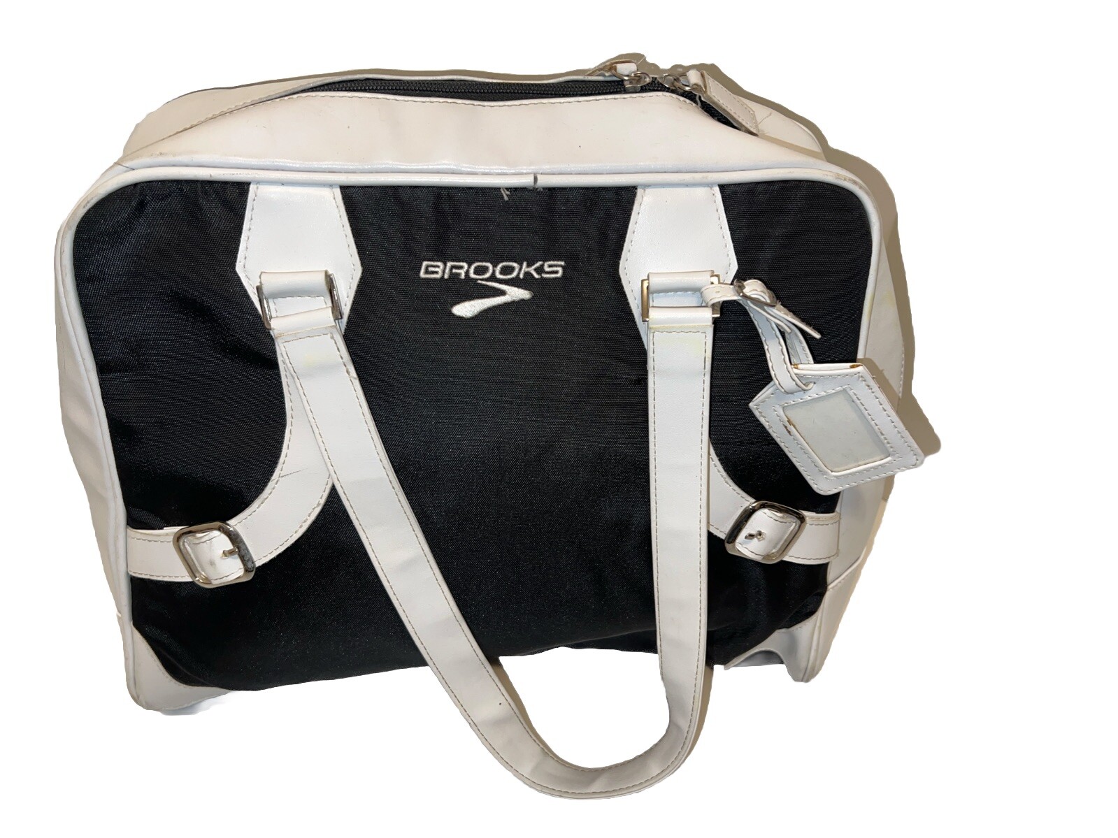 Brooks Running Shoes Black White Nylon PVC Zippered Tote Carry-On Bag-image