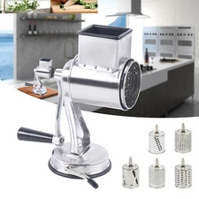 2xRotary Grater Handle &5 Blades, Round Slicer & Vegetable Grater  Steel