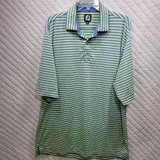 Mens Footjoy Performance Golf Polo Shirt Yellow Blue Heather Striped XL