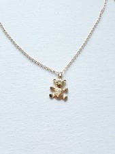 Gold Tone Child's Necklace With Bear  14" Chain In Box