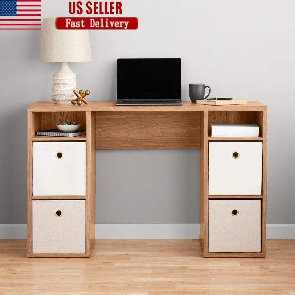 4-Cube Storage Desk with 6 Shelves - Spacious Home Office Workstation  