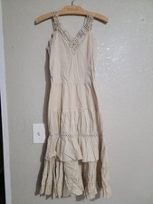 Boho Cream Color dress crochet and lace details With Beads Dress Large