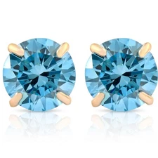 VS 2ct Blue Moissanite Studs 14K Yellow Gold Earrings