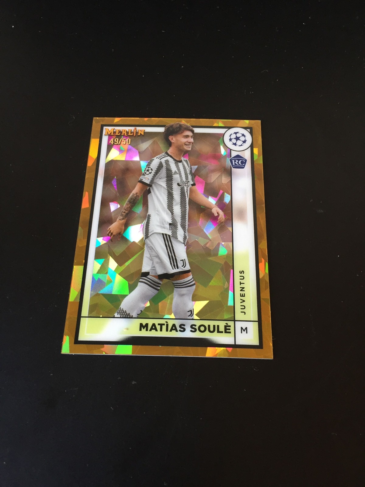 2022-23 Topps Merlin Chrome Matias Soule Juventus AS Roma Gold 49/50 Rookie RC