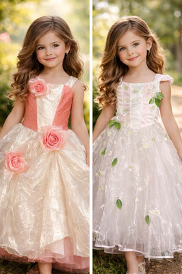 Handmade Prinzessinnenkleid Mädchen 134-150, Blumen, Ballonsaum, Tüll, Party