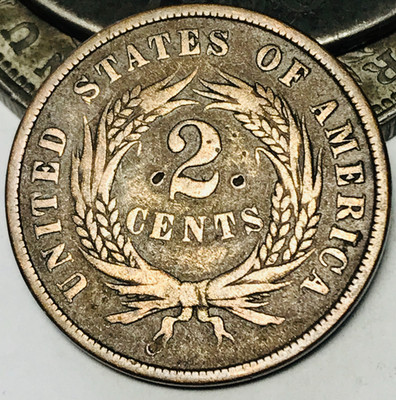 1866 Two Cent Piece 2C Ungraded Circulated US Copper Coin CC30658