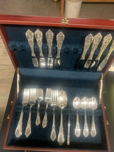 Rose Point by Wallace Sterling Silver Flatware Set Service For 8 (53 Pieces)