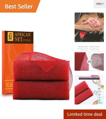 Long Stretchable African Bath Sponge - 2 Pack Exfoliating Skin Cleanser in Red