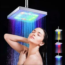 7 Colors LED Shower Head 6'' Rainfall Square Bathroom Shower Heads Top Sprayer