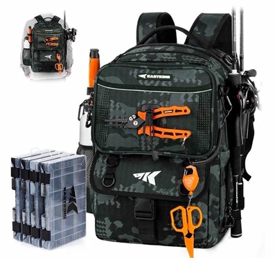 KastKing BaitSpace 50L Fishing Backpack Rod Holders Removable Bait Binder